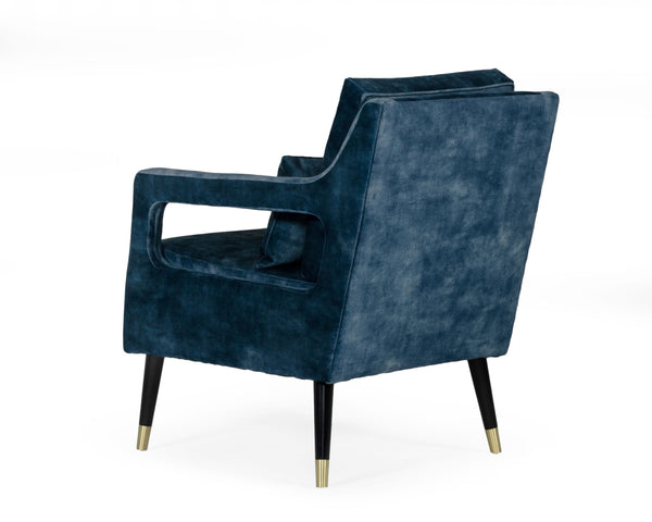 Vig Furniture Divani Casa Doherty - Luxurious Blue Velvet Mid-century Accent Chair With Stylish Gold Legs Blue  Vghk-f4008-20