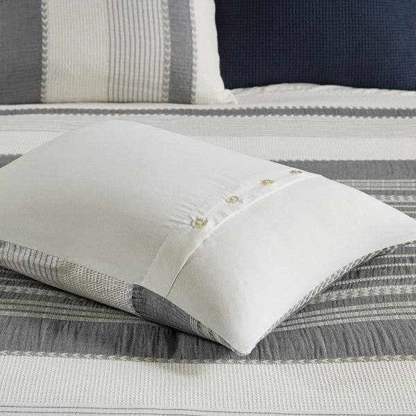 JLA Home Madison Park Signature - Oversized Cotton Jacquard Comforter Set — Farmhouse Waffle Euro Shams, Hypoallergenic Throw Pillows MPS10-523