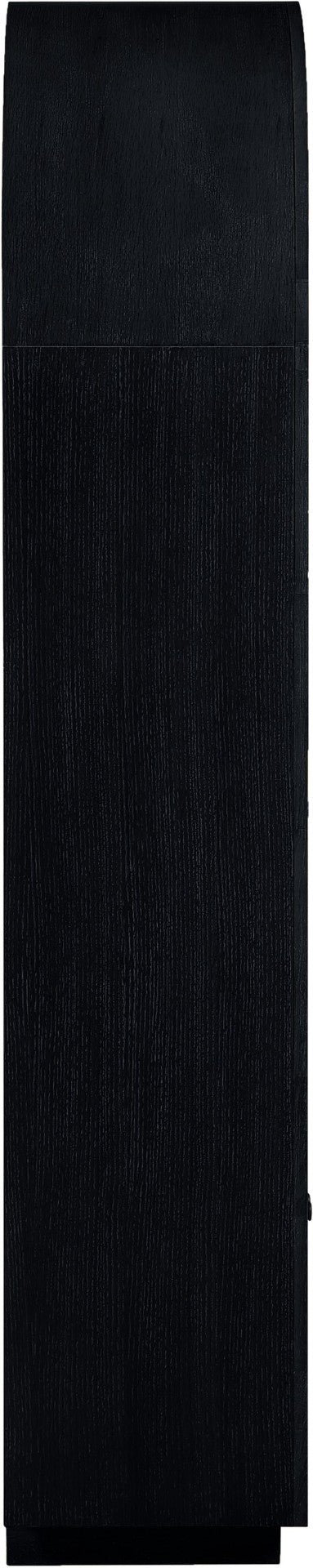 Meridian Furniture Botanical Solid Wood Bookcase with Woven Cane Doors and Open Shelves for Living Room Storage Black 77021Black