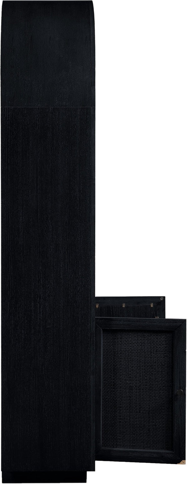 Meridian Furniture Botanical Solid Wood Bookcase with Woven Cane Doors and Open Shelves for Living Room Storage Black 77021Black