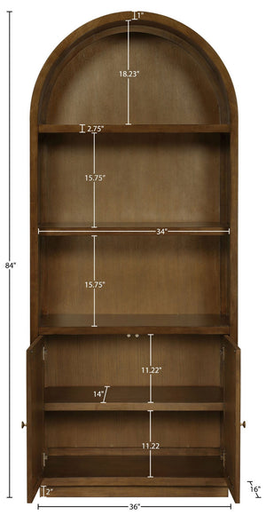 Meridian Furniture Botanical Solid Wood Bookcase with Woven Cane Doors and Open Shelves for Living Room Storage Brown 77021Brown