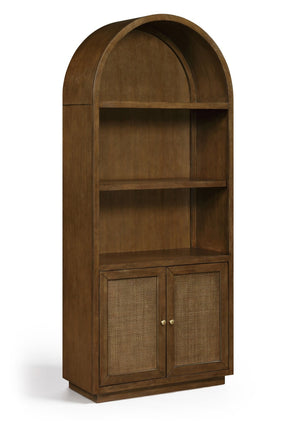 Meridian Furniture Botanical Solid Wood Bookcase with Woven Cane Doors and Open Shelves for Living Room Storage Brown 77021Brown