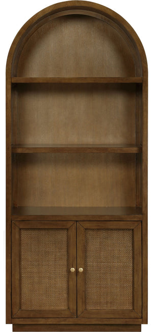 Meridian Furniture Botanical Solid Wood Bookcase with Woven Cane Doors and Open Shelves for Living Room Storage Brown 77021Brown
