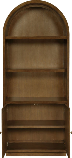 Meridian Furniture Botanical Solid Wood Bookcase with Woven Cane Doors and Open Shelves for Living Room Storage Brown 77021Brown