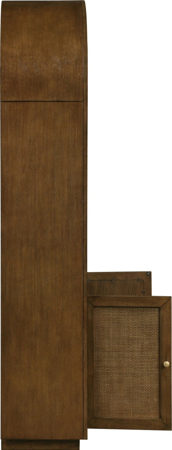 Meridian Furniture Botanical Solid Wood Bookcase with Woven Cane Doors and Open Shelves for Living Room Storage Brown 77021Brown