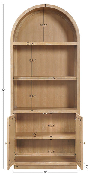 Meridian Furniture Botanical Solid Wood Bookcase with Woven Cane Doors and Open Shelves for Living Room Storage Natural 77021Natural