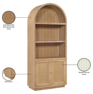 Meridian Furniture Botanical Solid Wood Bookcase with Woven Cane Doors and Open Shelves for Living Room Storage Natural 77021Natural