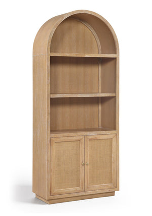 Meridian Furniture Botanical Solid Wood Bookcase with Woven Cane Doors and Open Shelves for Living Room Storage Natural 77021Natural