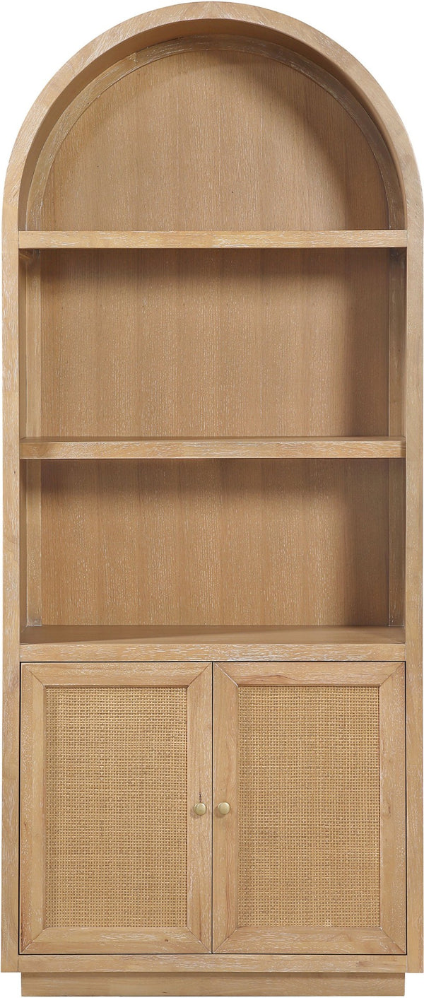 Meridian Furniture Botanical Solid Wood Bookcase with Woven Cane Doors and Open Shelves for Living Room Storage Natural 77021Natural