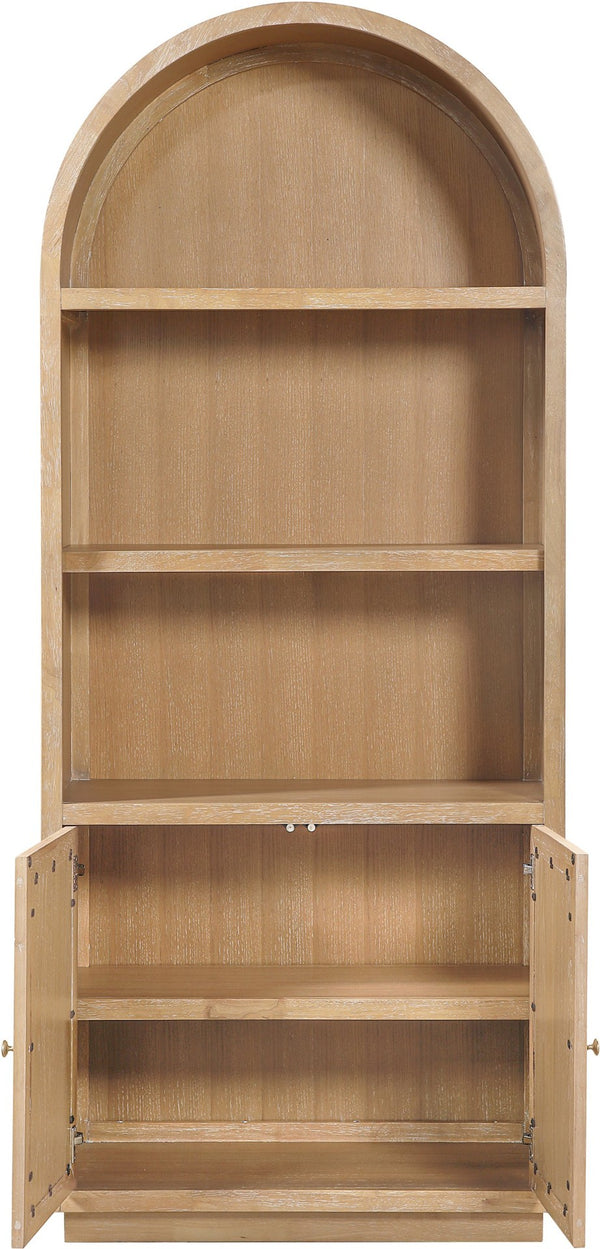 Meridian Furniture Botanical Solid Wood Bookcase with Woven Cane Doors and Open Shelves for Living Room Storage Natural 77021Natural
