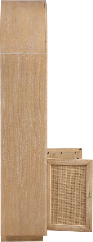 Meridian Furniture Botanical Solid Wood Bookcase with Woven Cane Doors and Open Shelves for Living Room Storage Natural 77021Natural