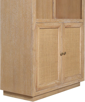 Meridian Furniture Botanical Solid Wood Bookcase with Woven Cane Doors and Open Shelves for Living Room Storage Natural 77021Natural