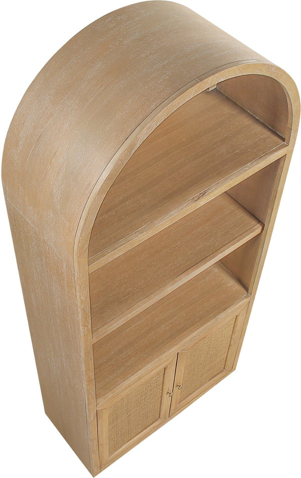 Meridian Furniture Botanical Solid Wood Bookcase with Woven Cane Doors and Open Shelves for Living Room Storage Natural 77021Natural