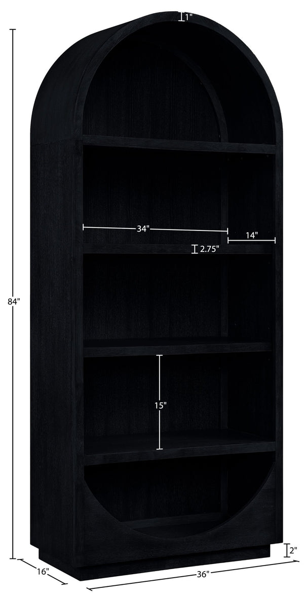 Meridian Furniture Hearth Solid Wood Arched Bookcase Five Open Tiers Sculptural Display for Home Office Storage Black 77024Black