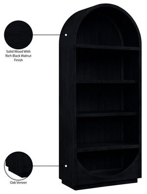 Meridian Furniture Hearth Solid Wood Arched Bookcase Five Open Tiers Sculptural Display for Home Office Storage Black 77024Black