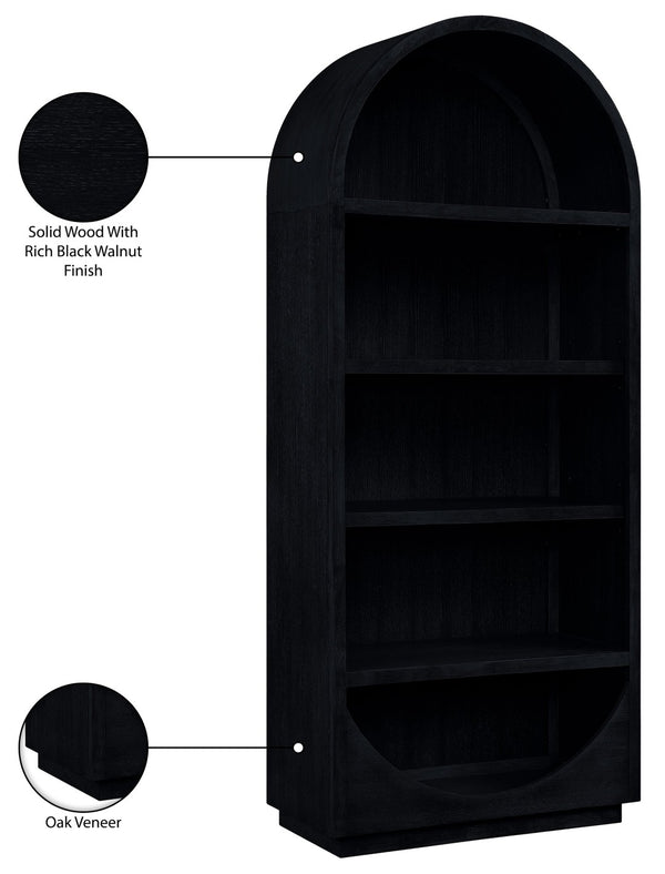 Meridian Furniture Hearth Solid Wood Arched Bookcase Five Open Tiers Sculptural Display for Home Office Storage Black 77024Black