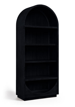 Meridian Furniture Hearth Solid Wood Arched Bookcase Five Open Tiers Sculptural Display for Home Office Storage Black 77024Black