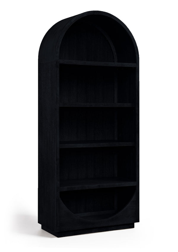 Meridian Furniture Hearth Solid Wood Arched Bookcase Five Open Tiers Sculptural Display for Home Office Storage Black 77024Black