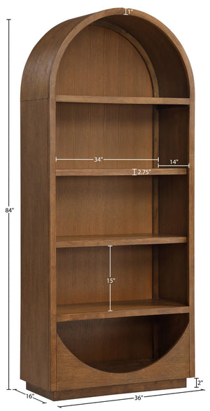 Meridian Furniture Hearth Solid Wood Arched Bookcase Five Open Tiers Sculptural Display for Home Office Storage Brown 77024Brown