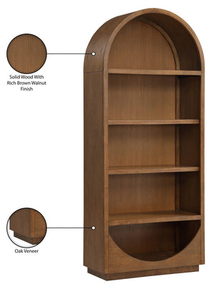 Meridian Furniture Hearth Solid Wood Arched Bookcase Five Open Tiers Sculptural Display for Home Office Storage Brown 77024Brown