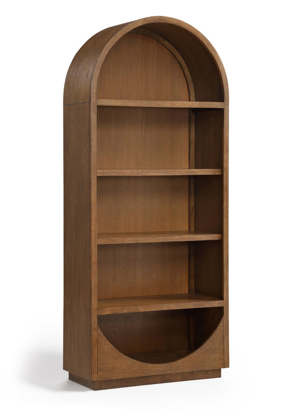 Meridian Furniture Hearth Solid Wood Arched Bookcase Five Open Tiers Sculptural Display for Home Office Storage Brown 77024Brown