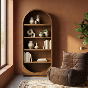 Meridian Furniture Hearth Solid Wood Arched Bookcase Five Open Tiers Sculptural Display for Home Office Storage Brown 77024Brown