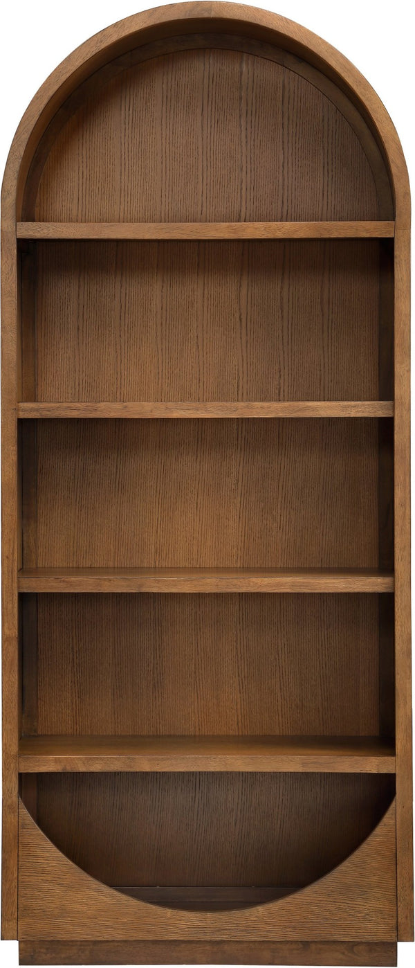 Meridian Furniture Hearth Solid Wood Arched Bookcase Five Open Tiers Sculptural Display for Home Office Storage Brown 77024Brown