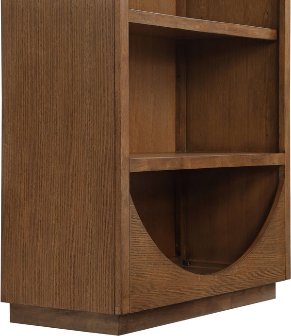Meridian Furniture Hearth Solid Wood Arched Bookcase Five Open Tiers Sculptural Display for Home Office Storage Brown 77024Brown