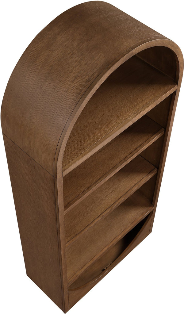 Meridian Furniture Hearth Solid Wood Arched Bookcase Five Open Tiers Sculptural Display for Home Office Storage Brown 77024Brown
