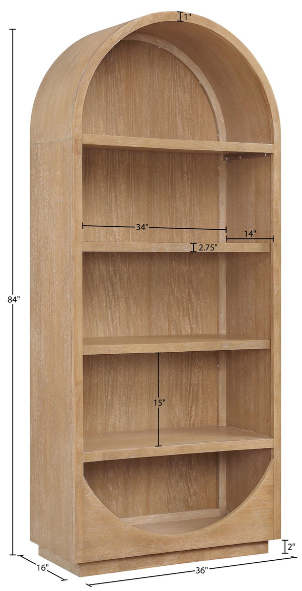 Meridian Furniture Hearth Solid Wood Arched Bookcase Five Open Tiers Sculptural Display for Home Office Storage Natural 77024Natural