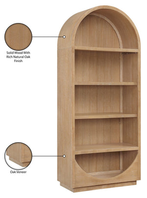 Meridian Furniture Hearth Solid Wood Arched Bookcase Five Open Tiers Sculptural Display for Home Office Storage Natural 77024Natural