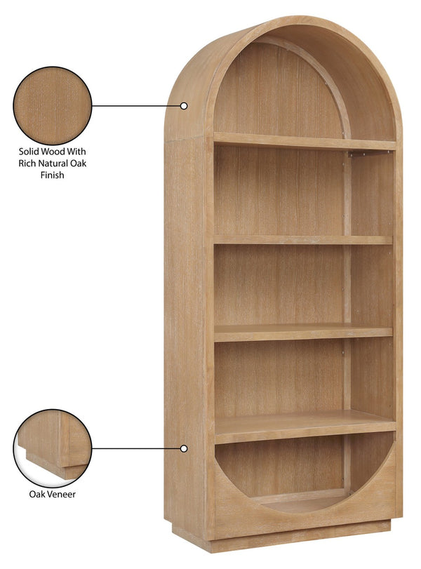 Meridian Furniture Hearth Solid Wood Arched Bookcase Five Open Tiers Sculptural Display for Home Office Storage Natural 77024Natural