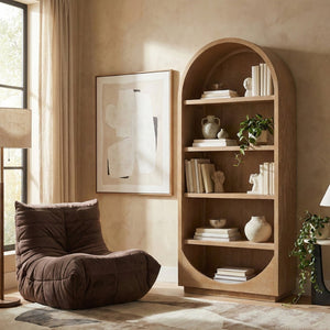 Meridian Furniture Hearth Solid Wood Arched Bookcase Five Open Tiers Sculptural Display for Home Office Storage Natural 77024Natural