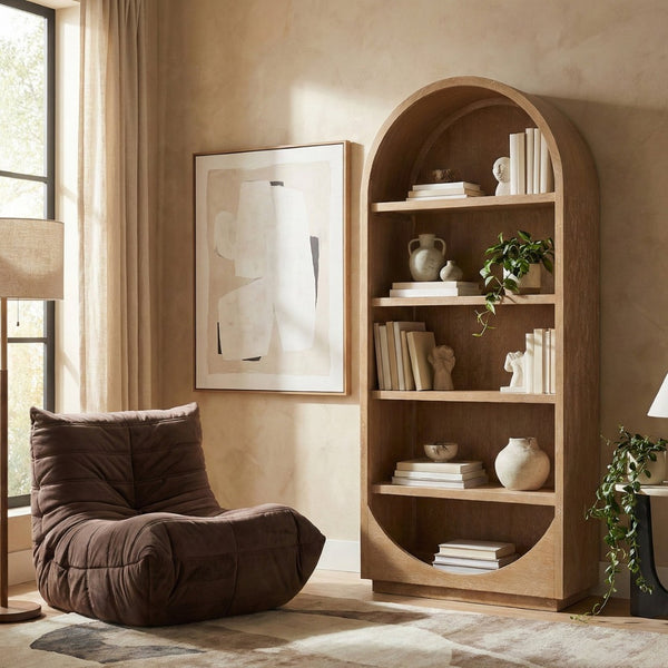 Meridian Furniture Hearth Solid Wood Arched Bookcase Five Open Tiers Sculptural Display for Home Office Storage Natural 77024Natural