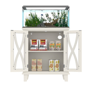 English Elm 20 Gallon Fish Tank Stand with Built-In Power Outlets & USB, Farmhouse Style Aquarium Cabinet with Adjustable Shelves and Heavy-Duty 298lb Tabletop Capacity Beige N704P350196A