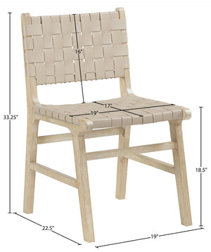 Meridian Furniture Entwine Art Deco Woven Vegan Leather Dining Chair with Cerused Wood Frame for Elegant Beige Style A 77025Beige-C
