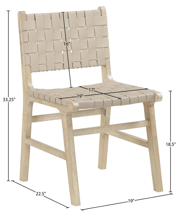 Meridian Furniture Entwine Art Deco Woven Vegan Leather Dining Chair with Cerused Wood Frame for Elegant Beige Style A 77025Beige-C