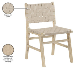 Meridian Furniture Entwine Art Deco Woven Vegan Leather Dining Chair with Cerused Wood Frame for Elegant Beige Style A 77025Beige-C