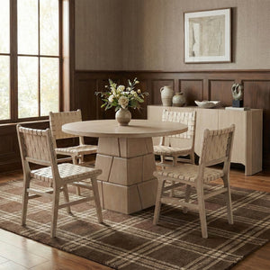 Meridian Furniture Entwine Art Deco Woven Vegan Leather Dining Chair with Cerused Wood Frame for Elegant Beige Style A 77025Beige-C
