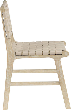 Meridian Furniture Entwine Art Deco Woven Vegan Leather Dining Chair with Cerused Wood Frame for Elegant Beige Style A 77025Beige-C