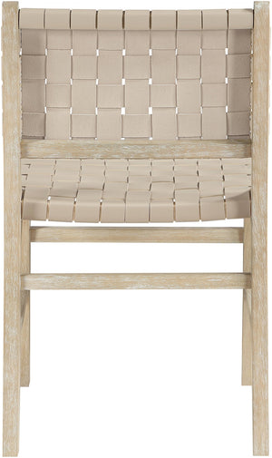 Meridian Furniture Entwine Art Deco Woven Vegan Leather Dining Chair with Cerused Wood Frame for Elegant Beige Style A 77025Beige-C