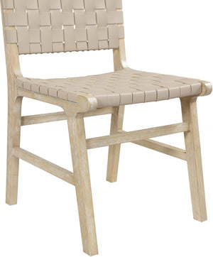 Meridian Furniture Entwine Art Deco Woven Vegan Leather Dining Chair with Cerused Wood Frame for Elegant Beige Style A 77025Beige-C