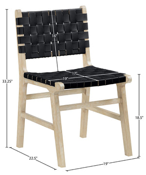 Meridian Furniture Entwine Art Deco Woven Vegan Leather Dining Chair with Cerused Wood Frame for Elegant Black Style A 77025Black-C
