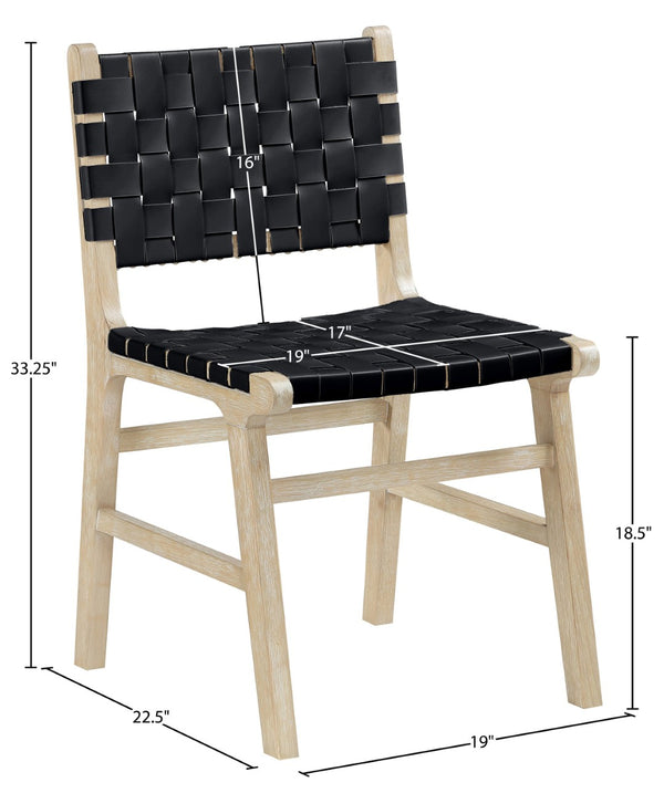 Meridian Furniture Entwine Art Deco Woven Vegan Leather Dining Chair with Cerused Wood Frame for Elegant Black Style A 77025Black-C