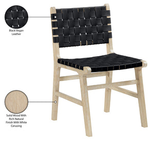 Meridian Furniture Entwine Art Deco Woven Vegan Leather Dining Chair with Cerused Wood Frame for Elegant Black Style A 77025Black-C