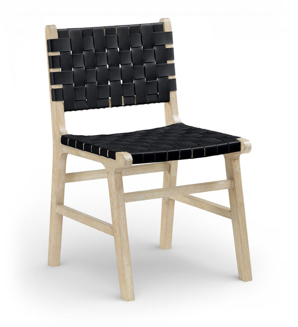 Meridian Furniture Entwine Art Deco Woven Vegan Leather Dining Chair with Cerused Wood Frame for Elegant Black Style A 77025Black-C