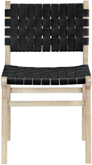 Meridian Furniture Entwine Art Deco Woven Vegan Leather Dining Chair with Cerused Wood Frame for Elegant Black Style A 77025Black-C