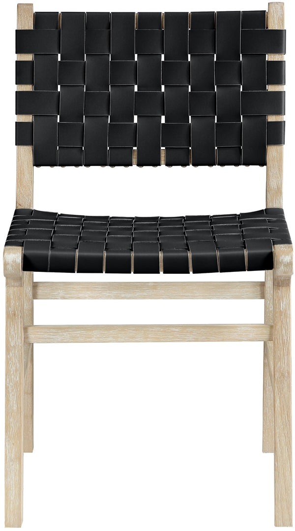 Meridian Furniture Entwine Art Deco Woven Vegan Leather Dining Chair with Cerused Wood Frame for Elegant Black Style A 77025Black-C