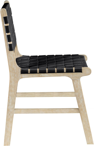 Meridian Furniture Entwine Art Deco Woven Vegan Leather Dining Chair with Cerused Wood Frame for Elegant Black Style A 77025Black-C