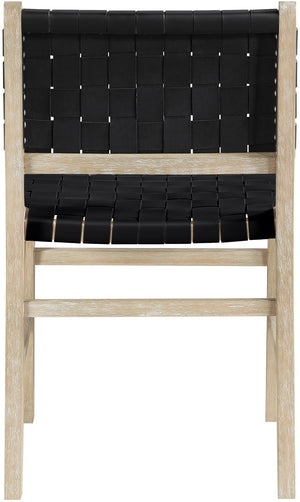 Meridian Furniture Entwine Art Deco Woven Vegan Leather Dining Chair with Cerused Wood Frame for Elegant Black Style A 77025Black-C